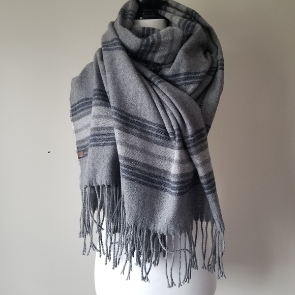 Roots scarf men's oversized wool blend gray blue - Picture 2 of 5
